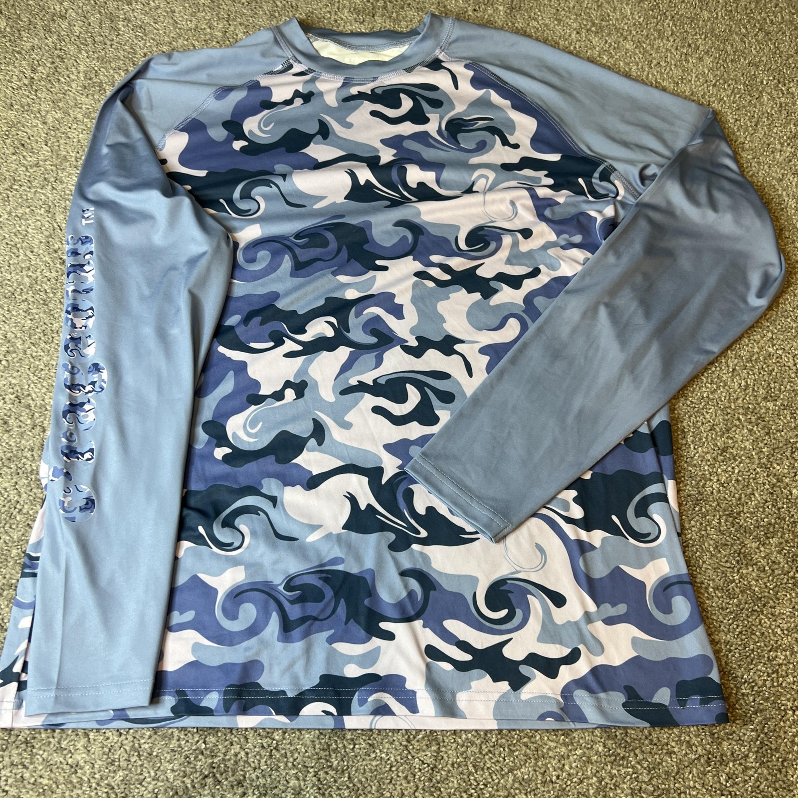 O'Rageous Shirt Mens Large Blue Camo Long Sleeve UPF 50 Fishing Lightweight gallery