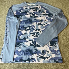 O’Rageous Shirt Mens Large Blue Camo Long Sleeve UPF 50 Fishing Lightweight