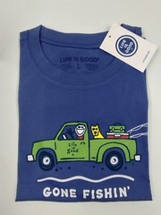 LIFE IS GOOD Men’s Short Sleeve Gone Fishin’ Tee Size L NWT Free Shipping
