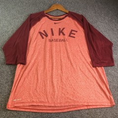 Nike BSBL Tshirt Mens XL Red Maroon 3/4 Raglan Henley Baseball Performance