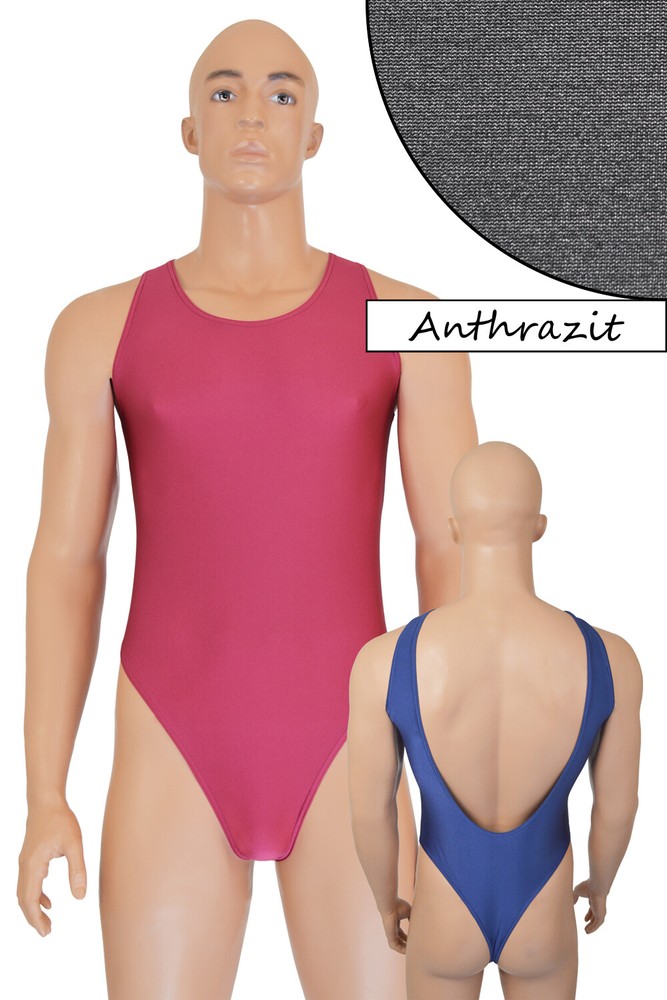 Men's string body low back neckline without sleeves stretch shiny elastic