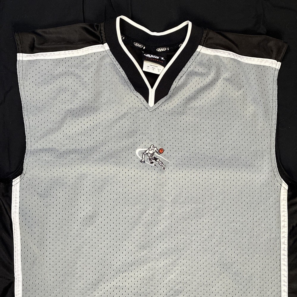 1990s gray and 1 jersey y2k sleeveless basketball workout tank size L