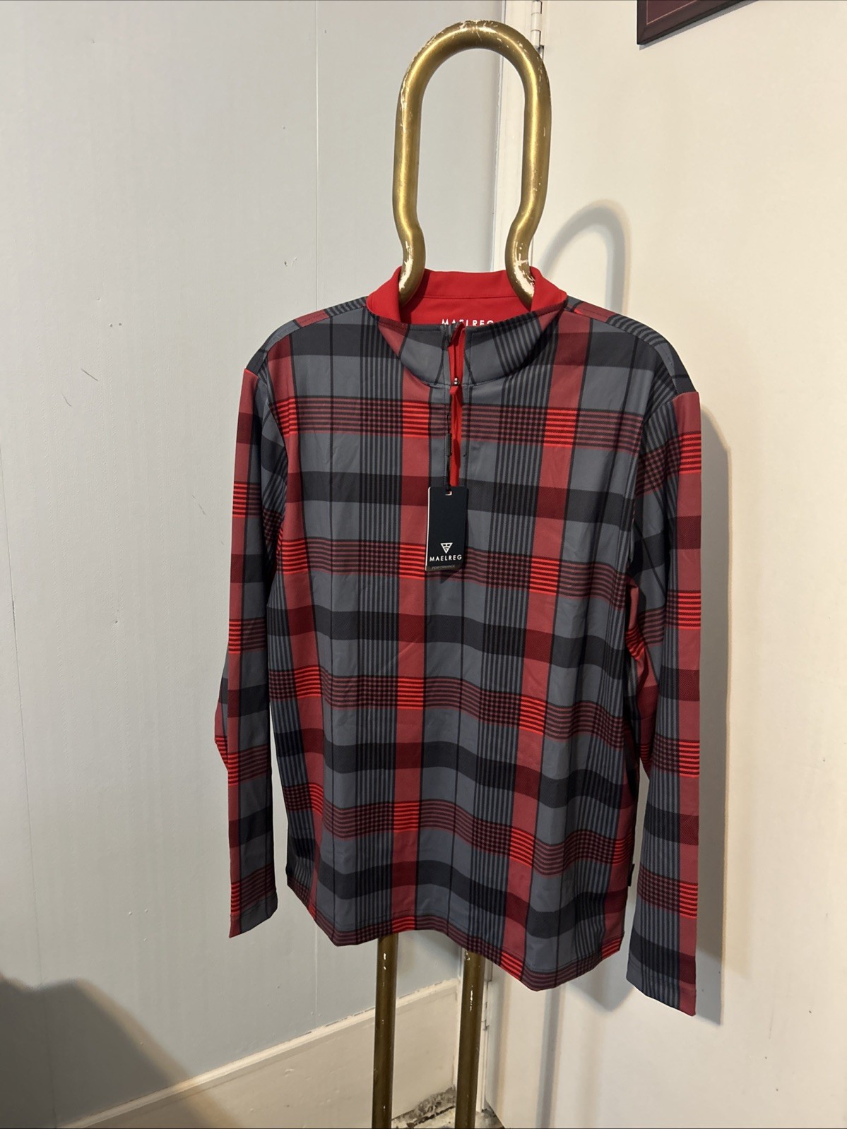 Maelreg Performance Pullover, Red Black Check Size L ￼NEW!! gallery