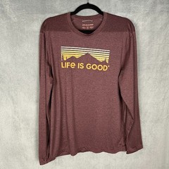 Life Is Good Active Shirt Men Medium Burgundy Long Sleeve Comfort Hiking Outdoor