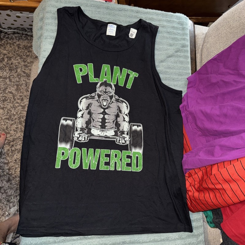 Plant Powered Gorilla Gym Tank Top Vegan Fitness Muscle Shirt Black Size XL gallery