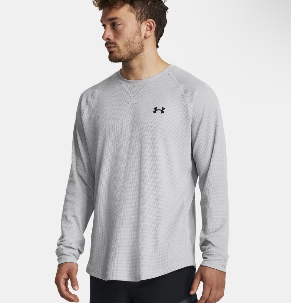 Under Armour Men's UA Waffle Crew Long Sleeve Shirt Large Gray 1302355-011 NWT