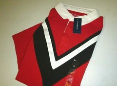 club room mens designer FIRE cotton knit casual polo shirt sz: XL -red