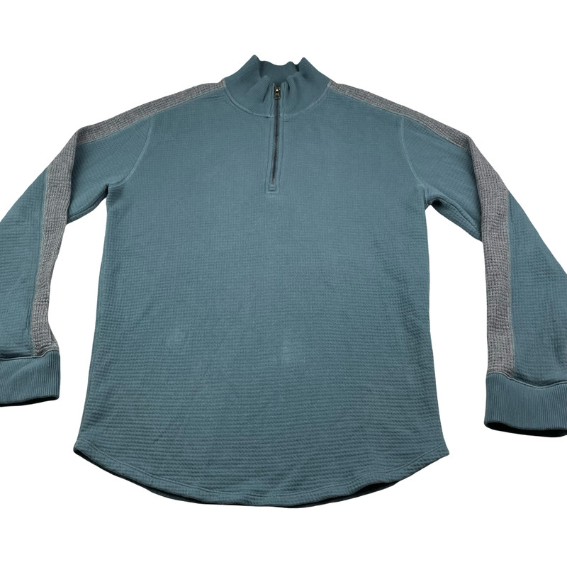 Vince Men’s 100% Cotton Thermal Waffle-Knit 1/4 Zip Pullover Teal/Gray • Medium gallery