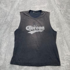 Vintage Corona Shirt Mens Large Black Tank Mexican Beer Crown Graphic 90s 80s
