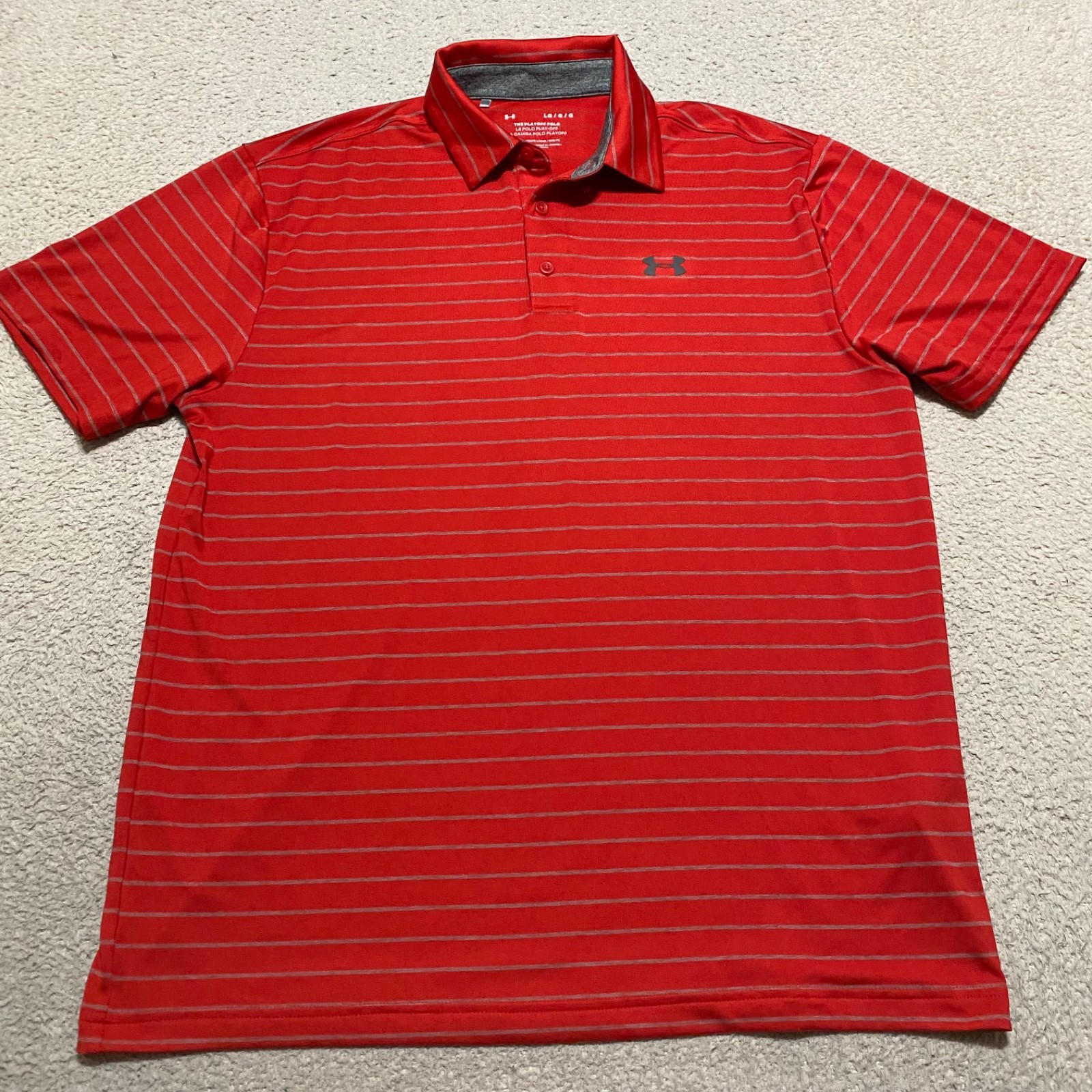 Under Armour Mens Large Polo Golf Shirt Red Striped Short Sleeve The Playoff gallery