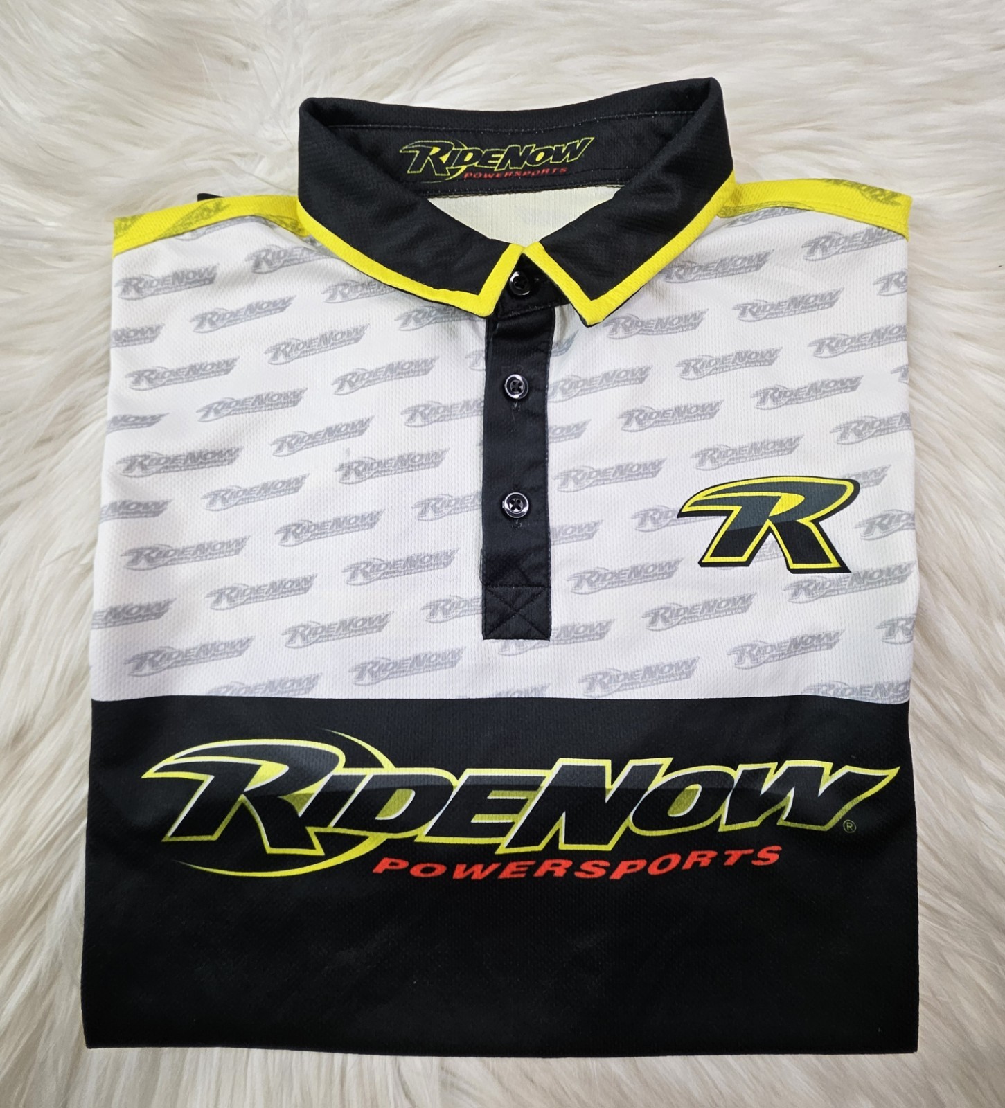THROTTLE THREADS Ride Now Power Sports Jersey Polo Mens Size L Black & Yellow gallery