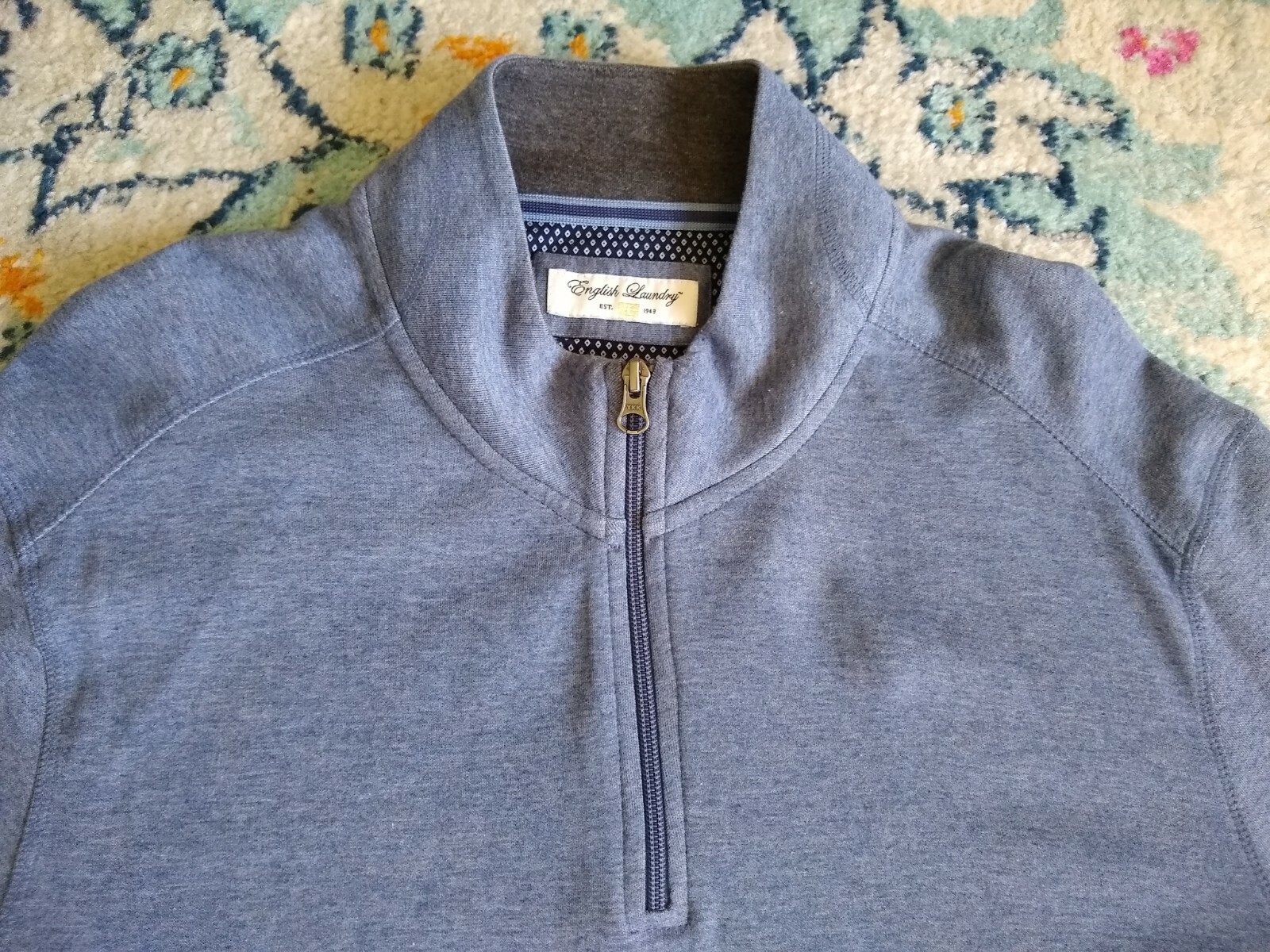 English Laundry Men's Long Sleeve Quarter Zip Top Shirt Blue Gray Outerwear XXL gallery