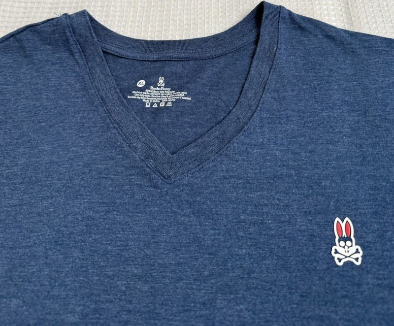 Psycho Bunny Shirt Mens XL Blue V-Neck Short Sleeve Stretch Casual Tee gallery