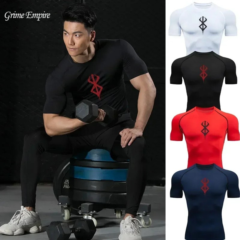 Men's Print Compression Shirts Summer Short Sleeve Rash Guard Gym Workout gallery