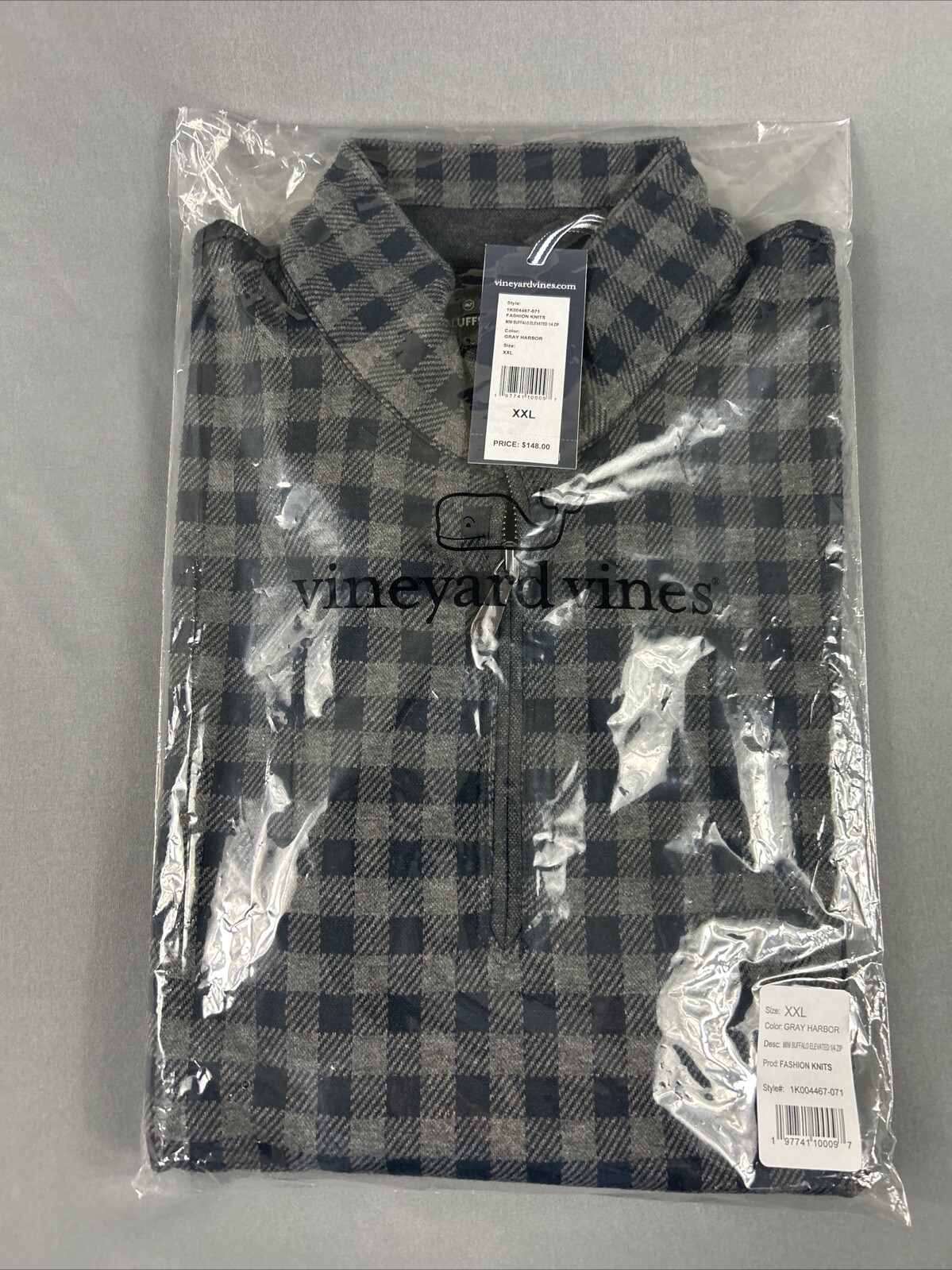 Vineyard Vines Golf Pullover Buffalo Bluffs Mini Checks 1/4 Zip XXL Gray $148 gallery