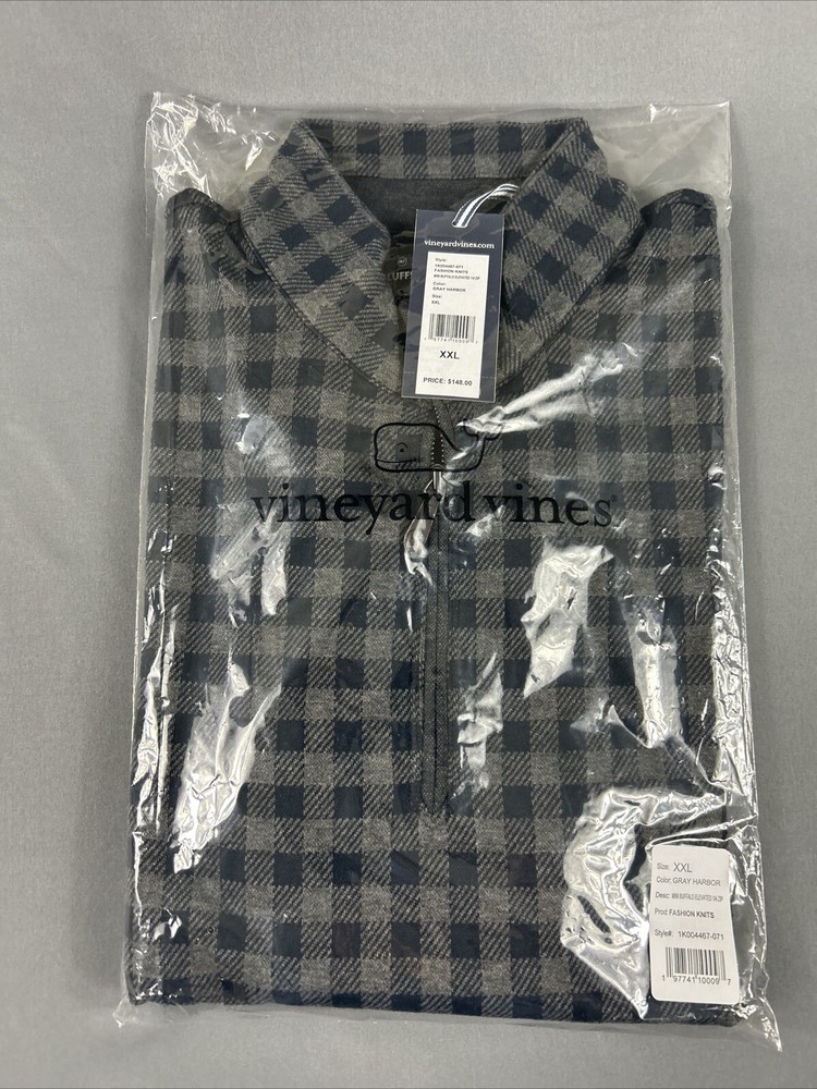Vineyard Vines Golf Pullover Buffalo Bluffs Mini Checks 1/4 Zip XXL Gray $148