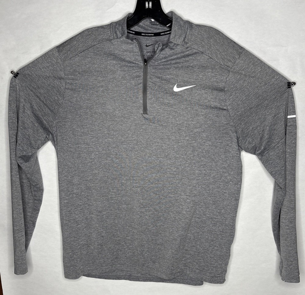 NIKE Stride 1/4 Zip Gray Running Pullover Athletic Shirt Size Large