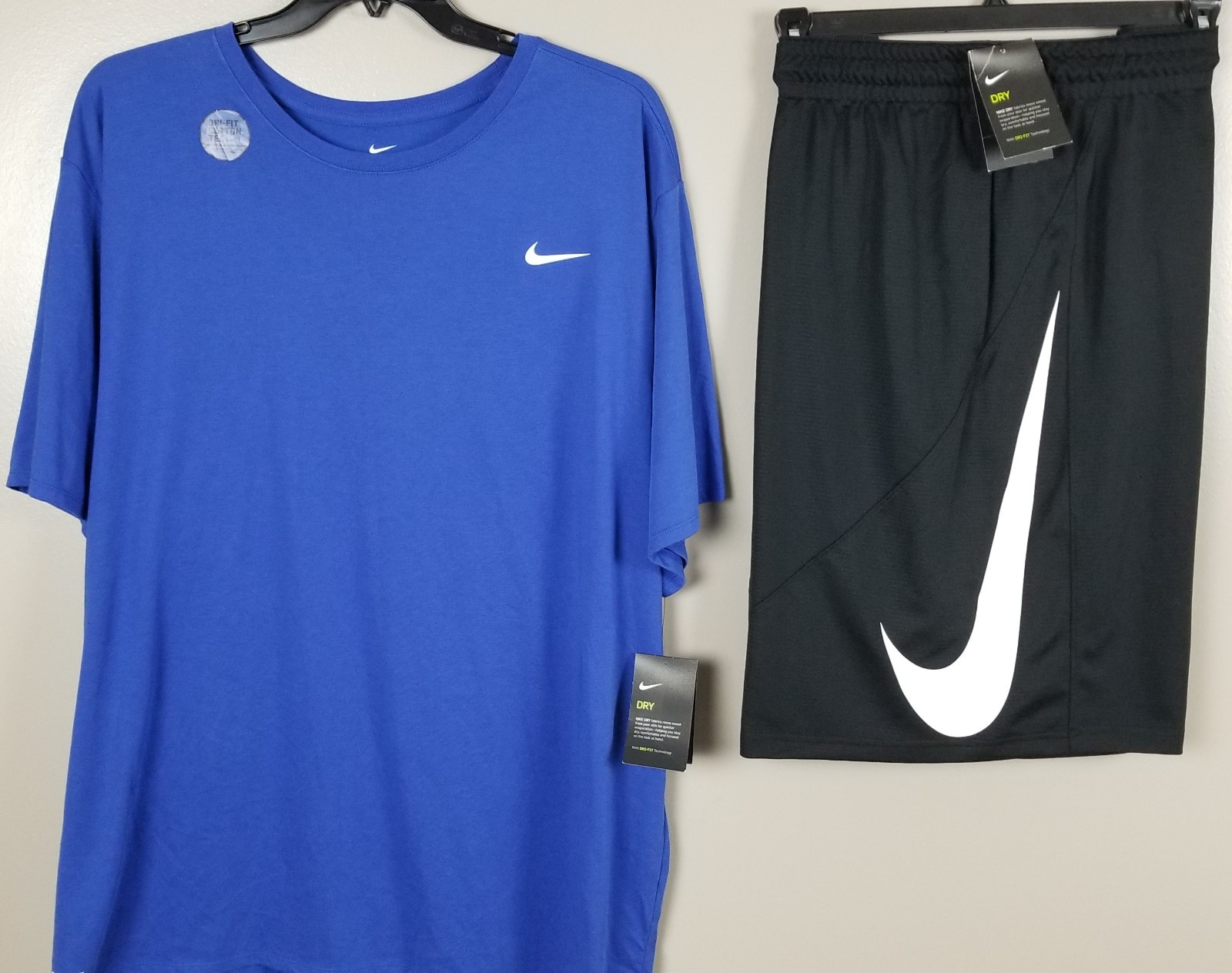 NIKE SWOOSH BASKETBALL OUTFIT SHIRT + SHORTS ROYAL BLUE BLACK NEW (SIZE 4XL) gallery