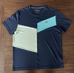 Lacoste Sport Ultra Dry Shirt Mens Large Blue Colorblock Crewneck Tennis Golf