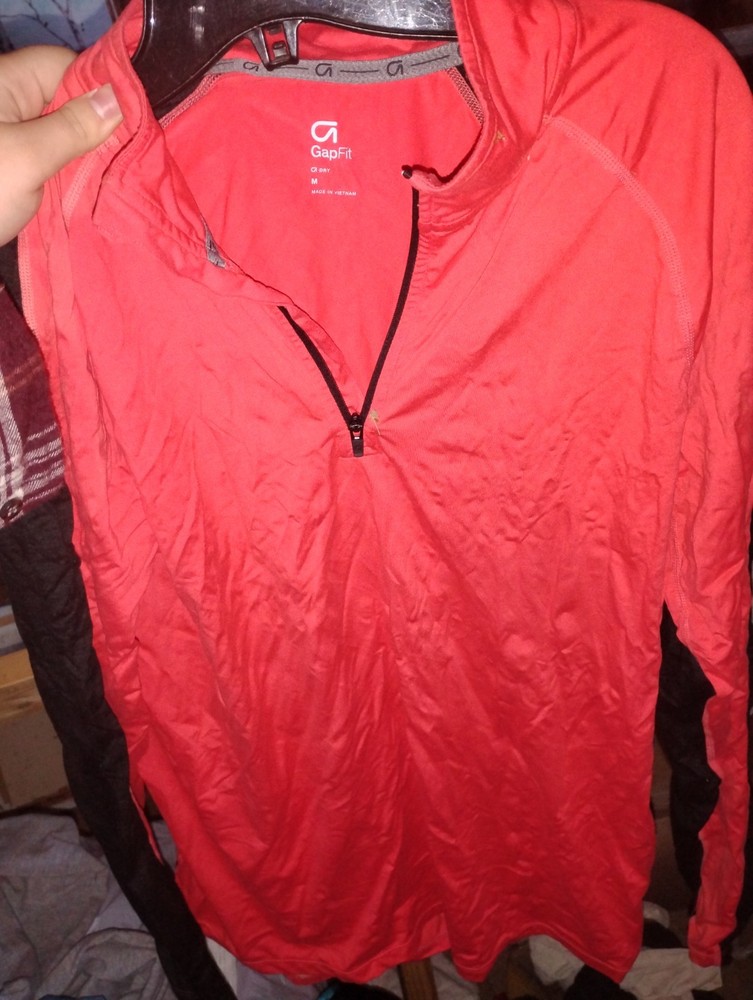 Gapfit Medium Dry Long Sleeve Red Men's Partial Zip Track Workout Top
