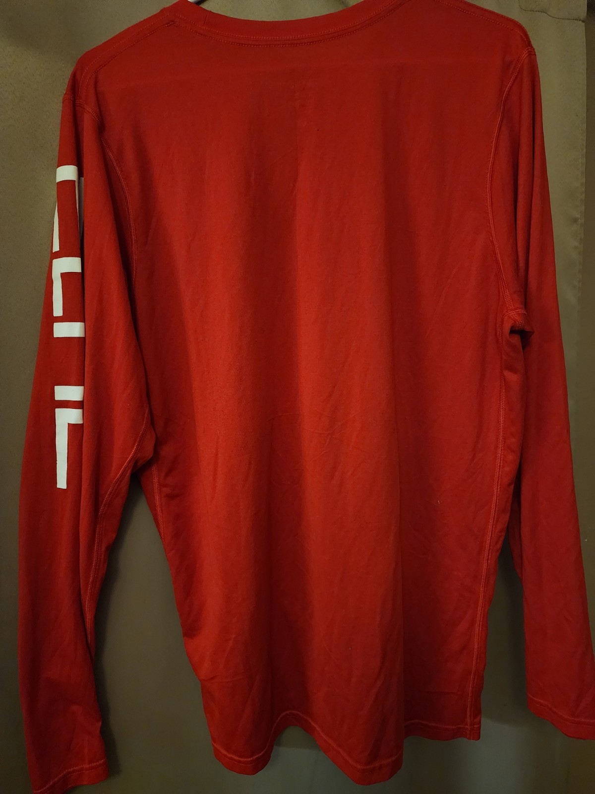Nike Dri-FIT Men's L Red/White Long Sleeve Crew Neck Polyester Logo T-Shirt gallery