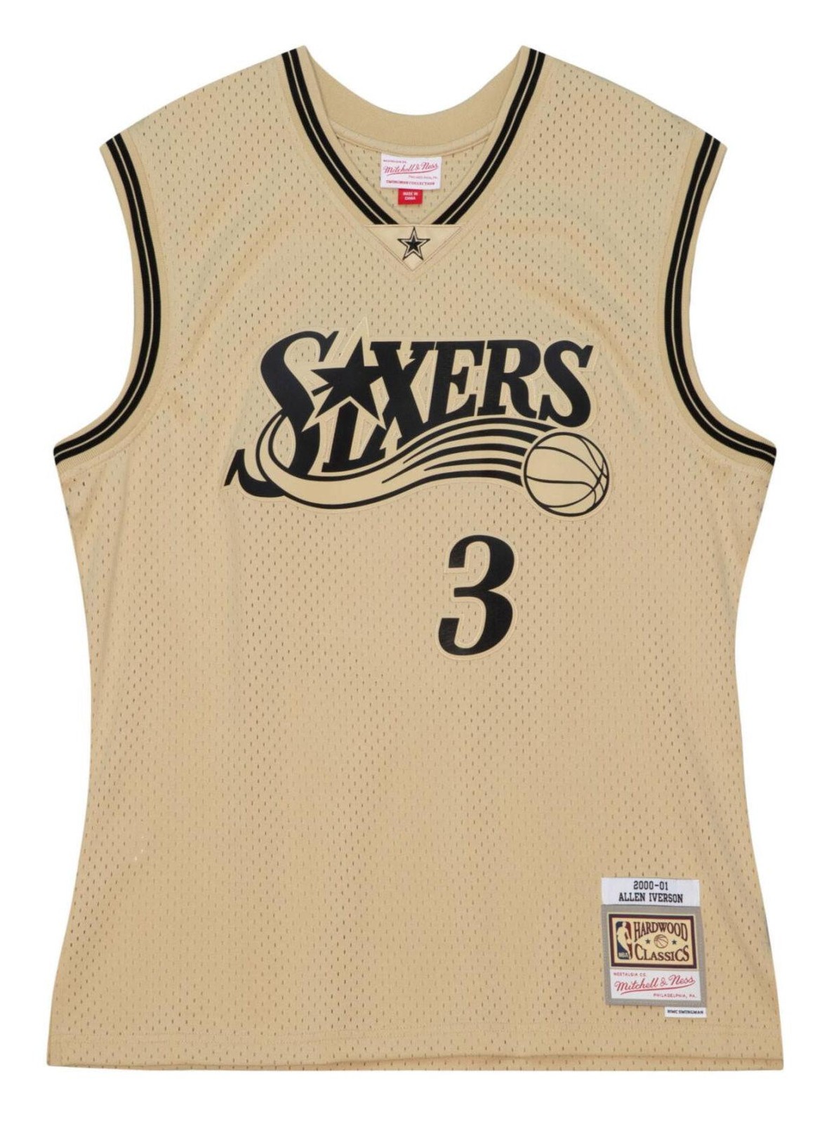 MENS MITCHELL & NESS KHAKI BLACK SWINGMAN JERSEY 76ERS 2000 ALLEN IVERSON gallery
