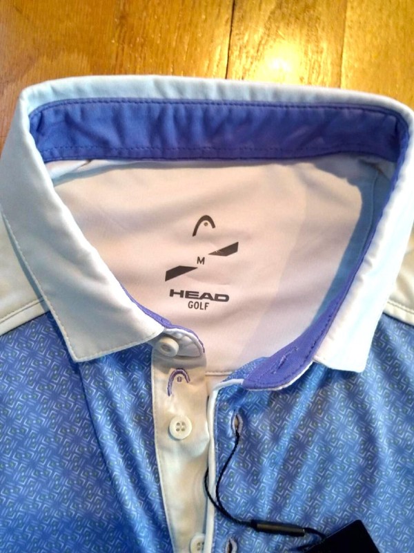HEAD Mens Golf Polo Shirt MEDIUM Barley Blue White Wave Runner NWT Iker MSRP $79 gallery