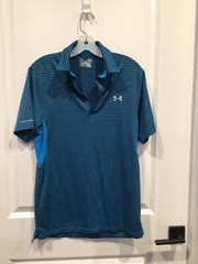Euc Under Armour men’s small polo shirt turquoise black horizontal stripes