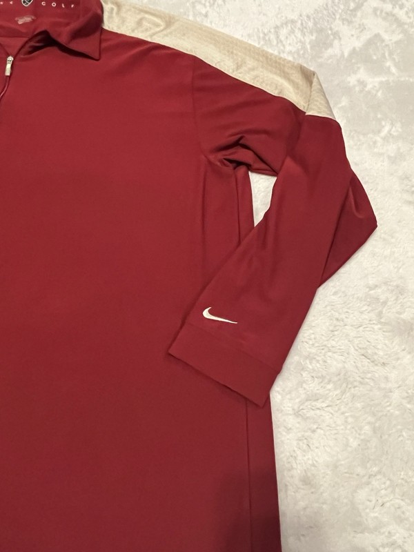 Nike Golf NikeFit Dry 1/4 Zip Size L Large Long Sleeve Burgandy and Cream gallery
