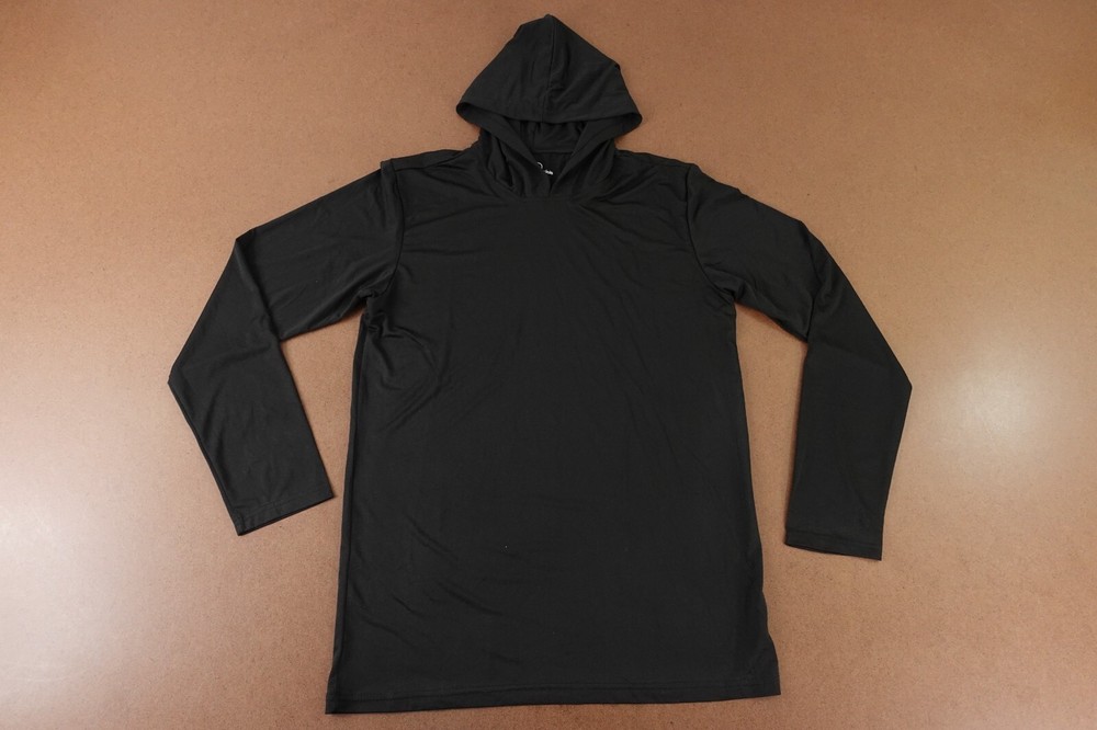 RealEssentials Men's Medium Black Lightweight Pullover Hooded Performance Tee