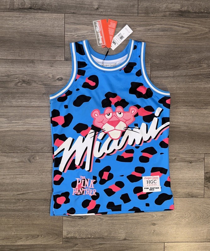 Headgear Classics Leopard Print Pink Panther Miami Basketball Jersey Mens Small gallery