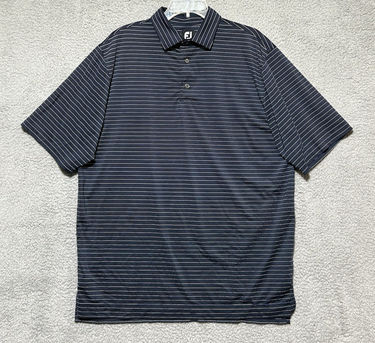 FootJoy Mens L Blue White Striped Polo Performance Golf Shirt Active FJ gallery