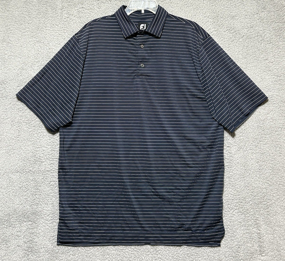 FootJoy Mens L Blue White Striped Polo Performance Golf Shirt Active FJ