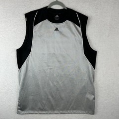 Adidas Sleeveless Shirt Men L Gray Black Athletic Tank Top Mesh Basketball Logo