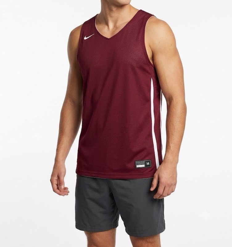 Nike Dri-FIT Men’s Basketball Jersey Tank Mesh V-Neck Burgundy/White M gallery