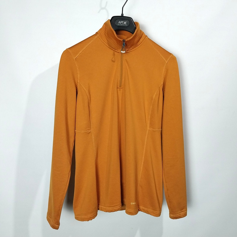 Orvis 1/4 Zip Thermal Base Layer Orange Waffle Knit Fleece Pullover Men's Size M gallery