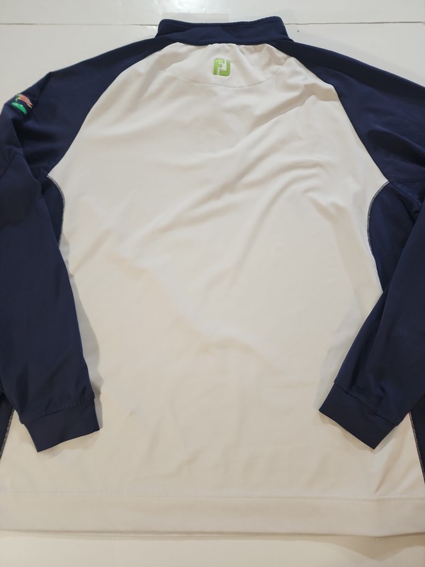 FootJoy Mens XXL Quarter Zip Performance Golf Mid Layer Pullover White Navy Blue gallery