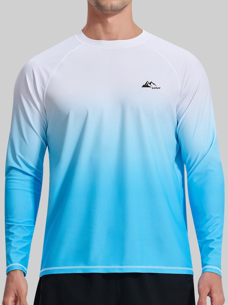 EZRUN Men's UPF 50+ Quick Dry Long Sleeve Gradient Rash Guard 2XL White/Blue
