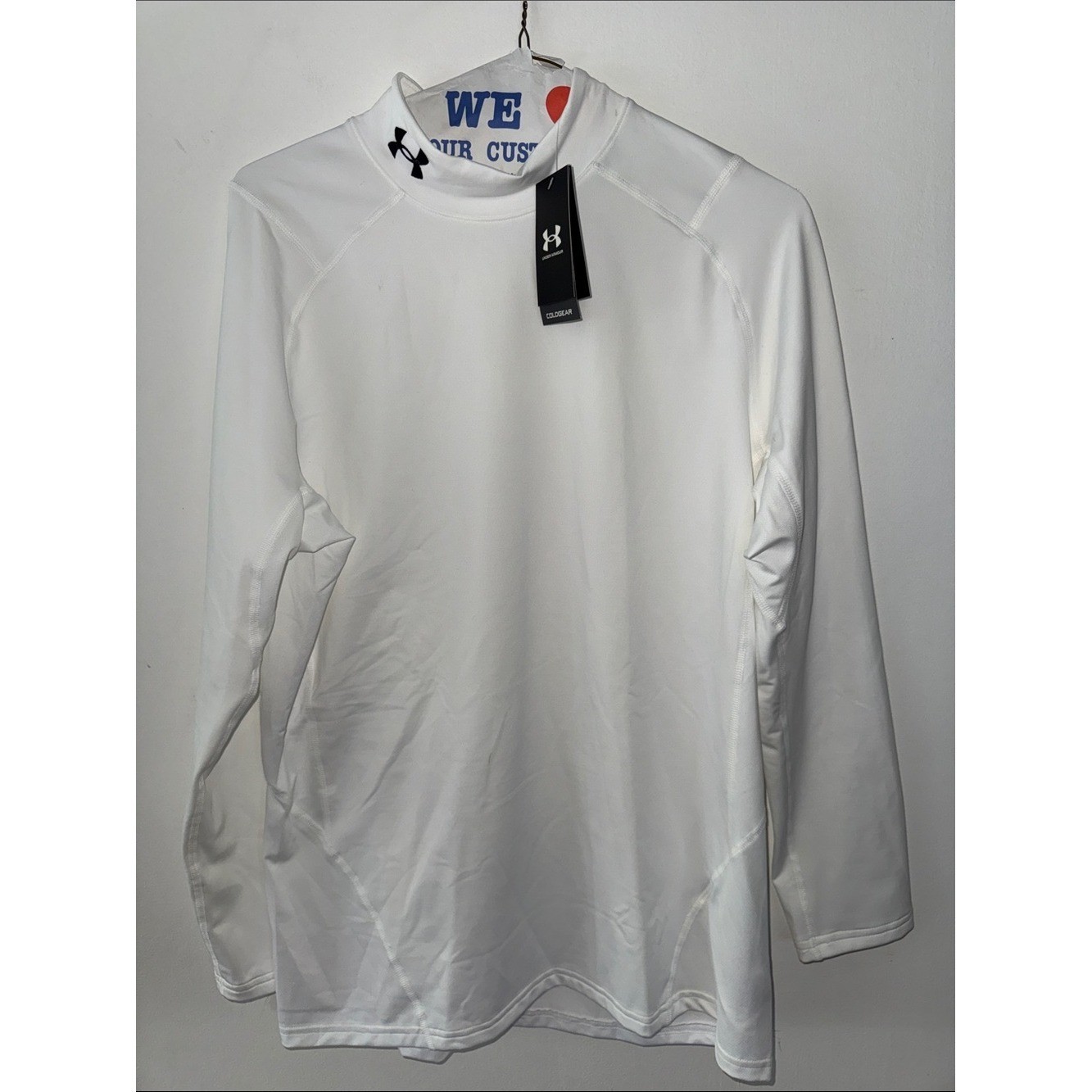 NWT Under Armour ColdGear Armour Fitted Mock Neck Shirt White Long Sleeve -XL gallery