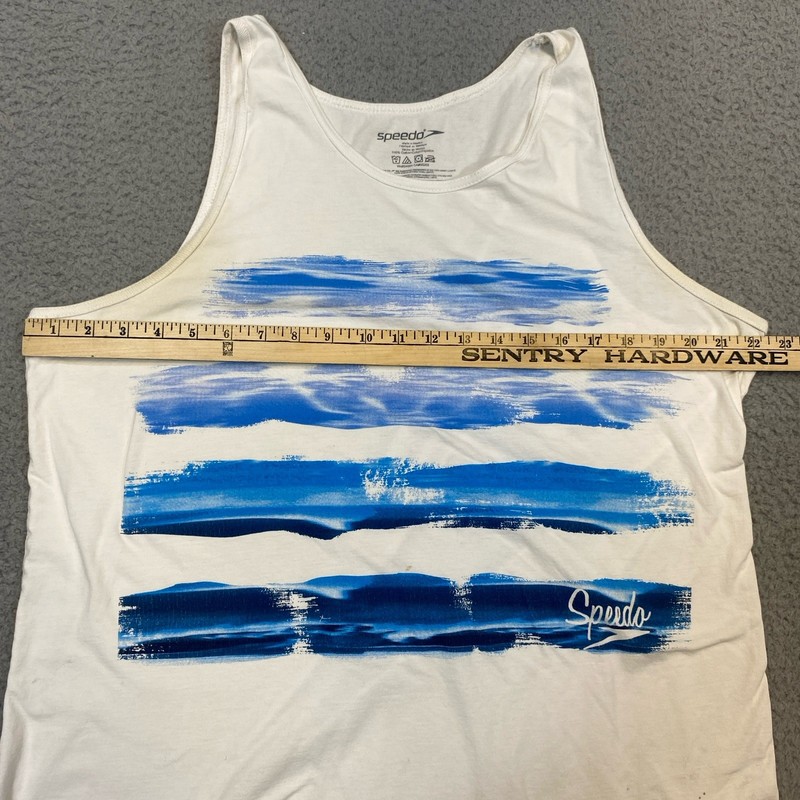Speedo Tank Top Men's Large White Blue Wave Ocean Logo Swim Beach Surf gallery