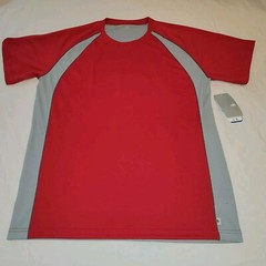 NO ZONE Yoga Cool Fit Athletic Crew Neck Short Sleeve Breathable Red/Gray Men XL