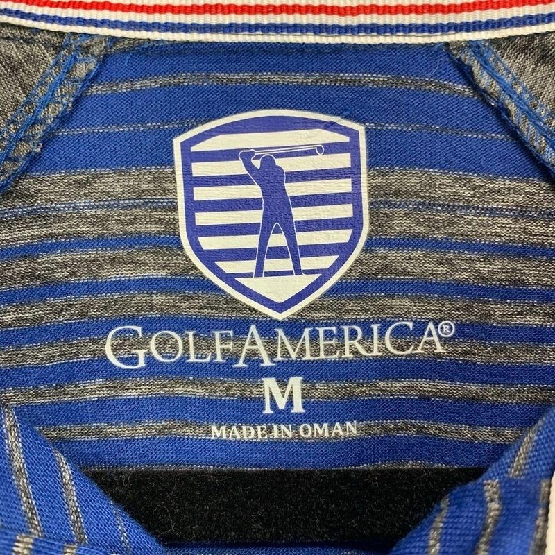 GolfAmerica Golf Polo Shirt Heather Grey Blue Stripes 3 Buttons Made in Oman M gallery