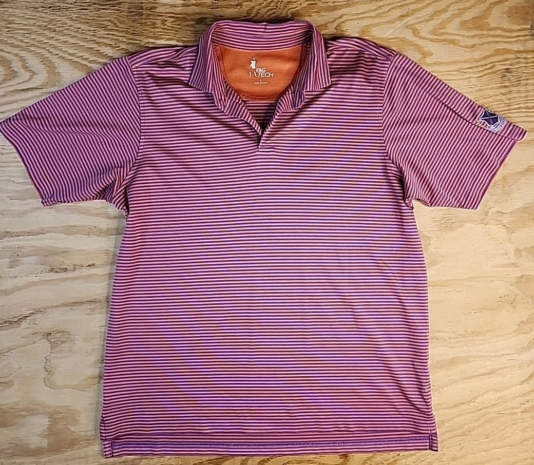 Fairway & Greene Traditions Logo Pink Striped Golf Lightweight Polo Mens XL gallery