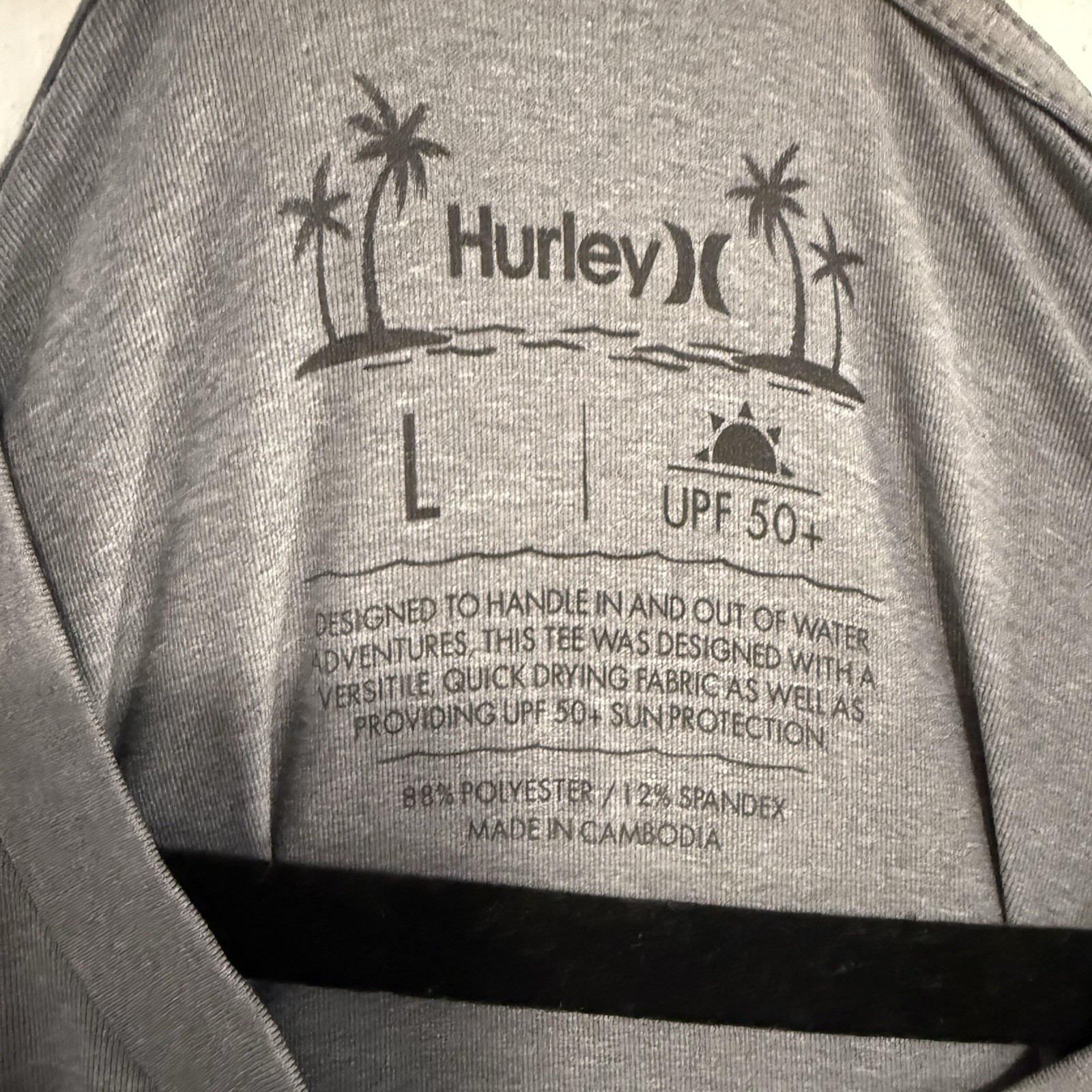 Hurley Short Sleeve Shirt Men’s L Gray UPF 50 Sun Protection T Shirt Swim Shirt gallery