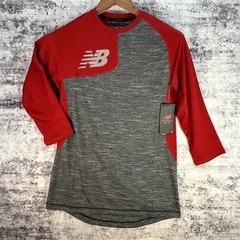 NWT New Balance Asymmetric 2.0 Right Baseball Tee 3/4 Sleeve Red & Grey Men’s S