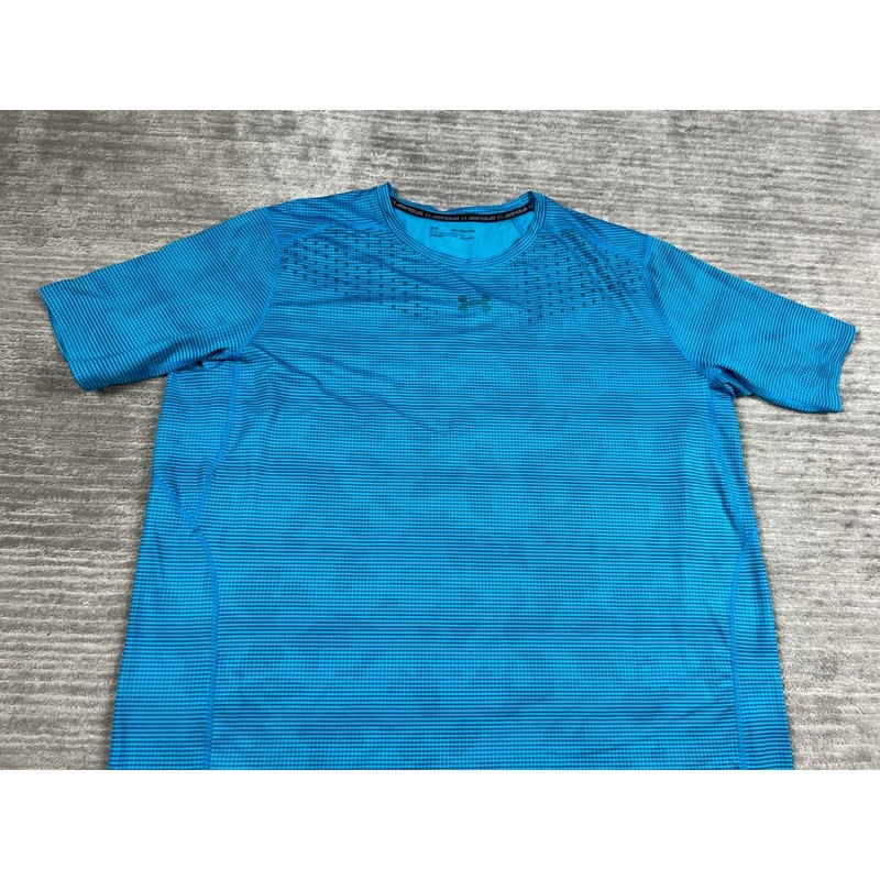 Under Armour Shirt Mens 3XL Blue HeatGear Striped Short Sleeve Athletic Training gallery