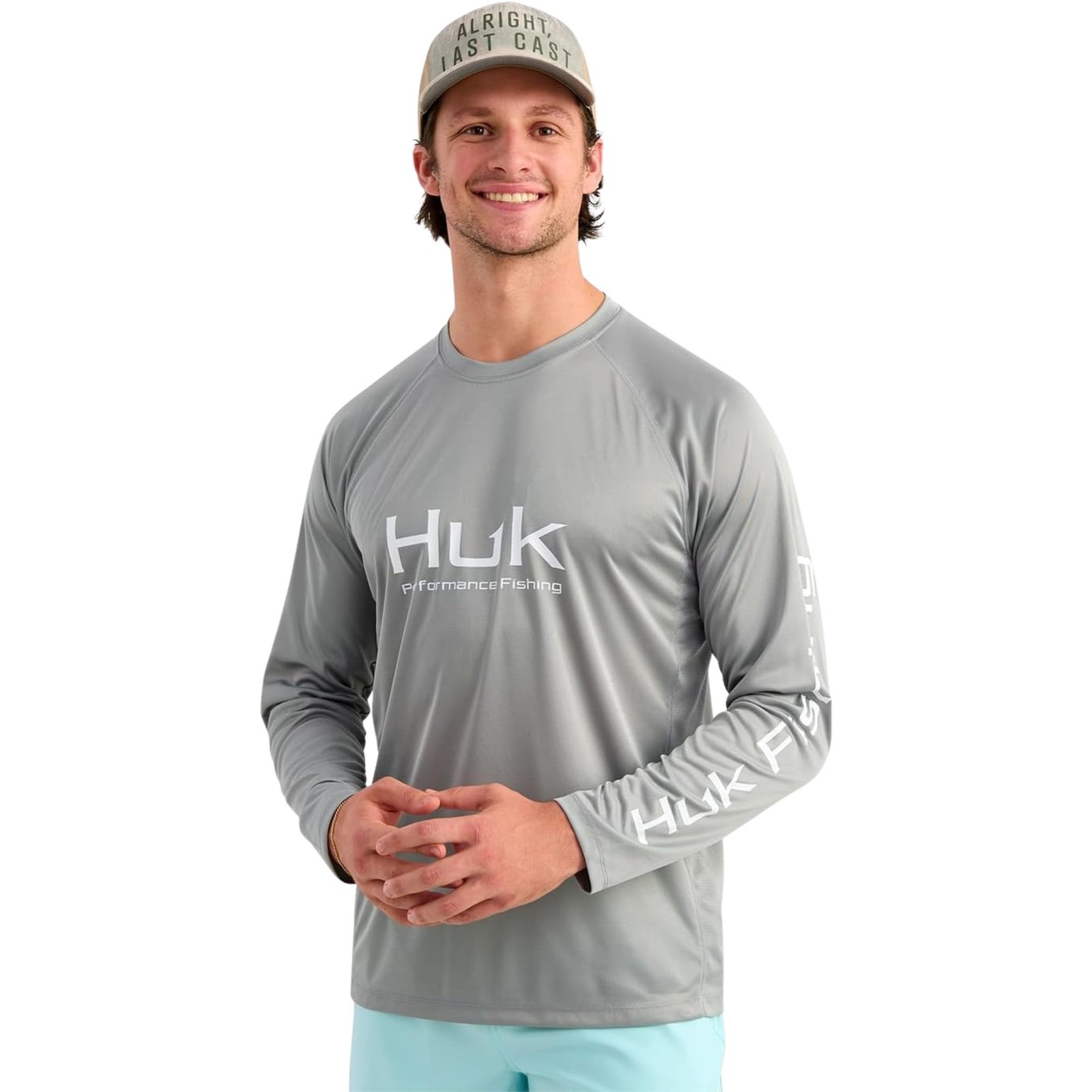 Huk Pursuit Long Sleeve Crew Men's Tech Shirt, Sharkskin, XX-Large gallery