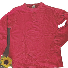 LL Bean River Driver Shirt Red Cotton Wool Nylon Henley Base Layer Mens L TALL