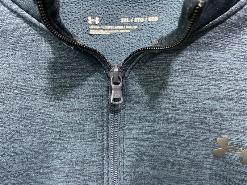 UNDER ARMOUR 1/4 Zip Pullover Mens 2XL Blue & Black Striped Loose Fit Lined UA gallery
