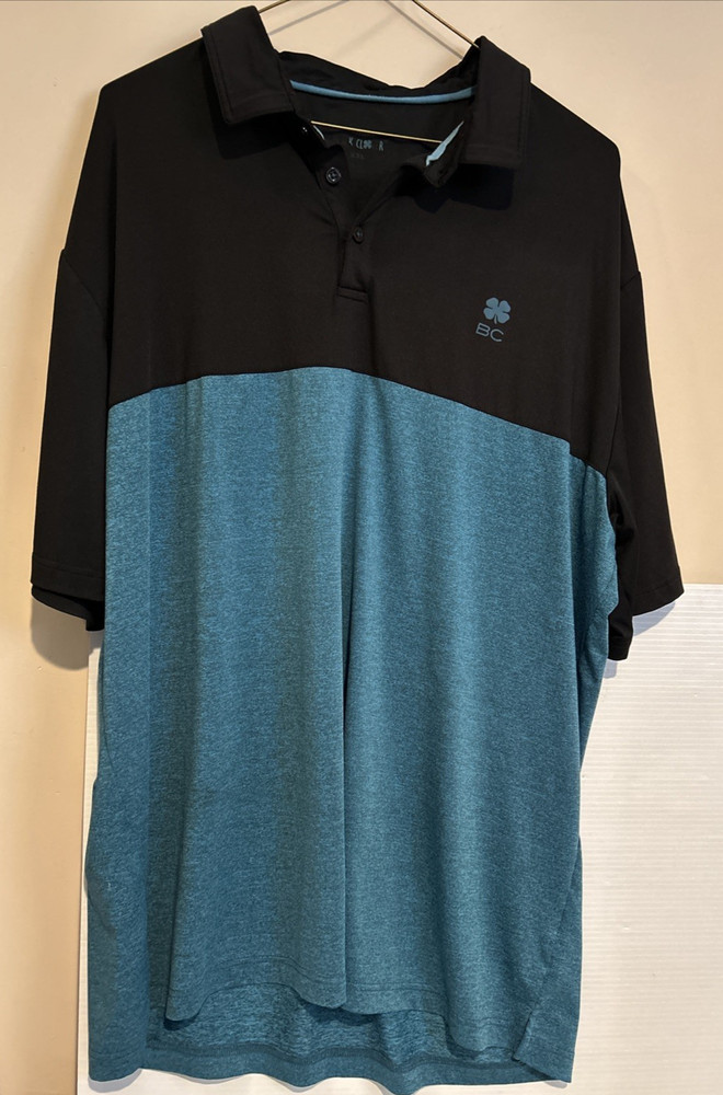 BLACK CLOVER Mens SHORT Sleeve Golf Polo Shirt 2XL BLACK BLUE BONITA NATIONAL